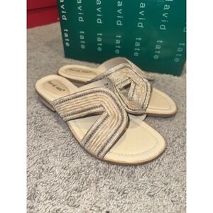 David Tate Thrill Women's Sandal Bone Tan Slip On Slide‎ Brand New! Size 8.5 W